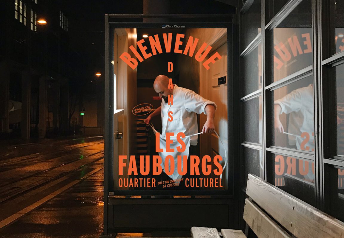 Panneau publicitaire pour le Quartier culturel des Faubourgs