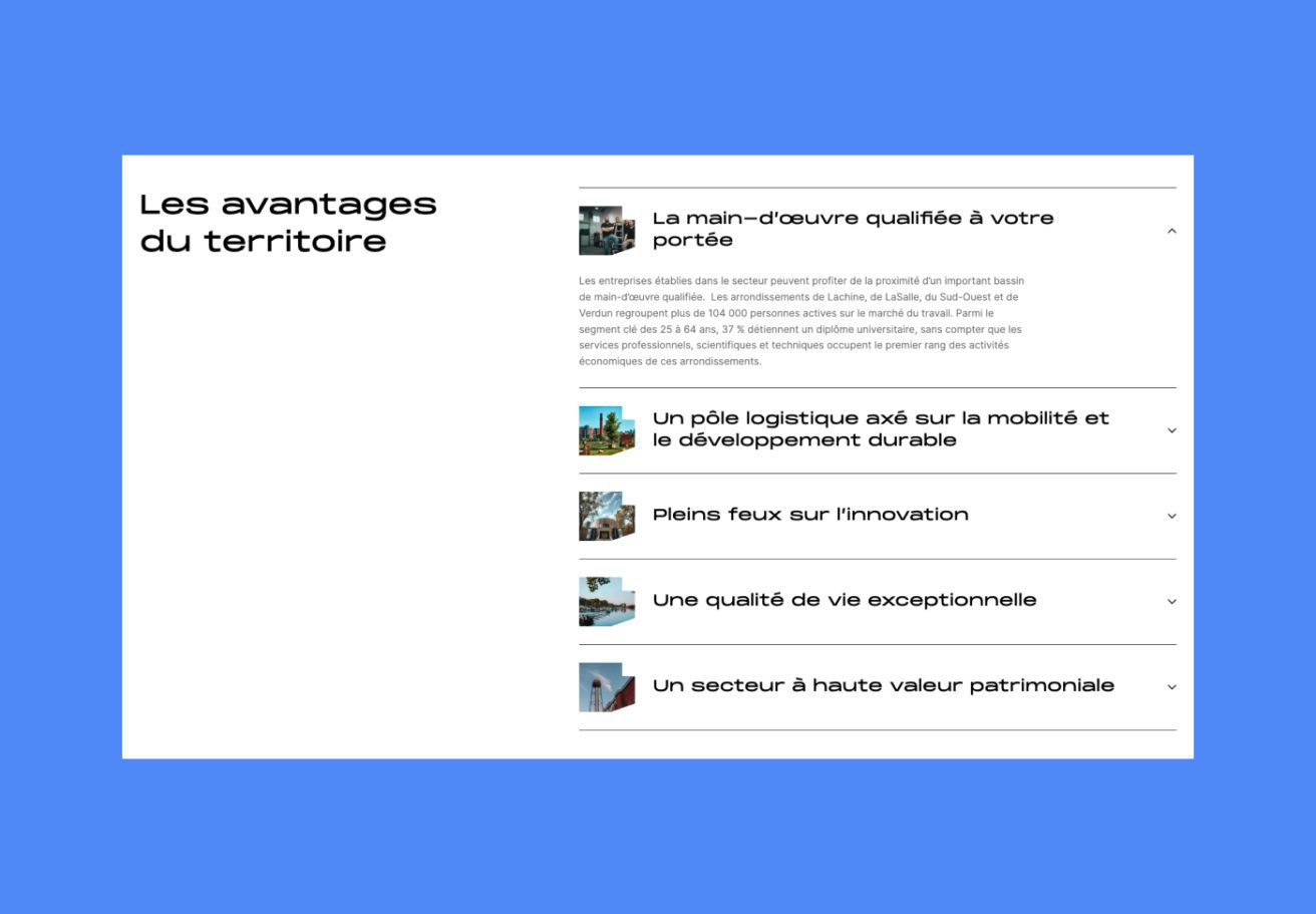 Module web pour présenter les avantages du territoire
