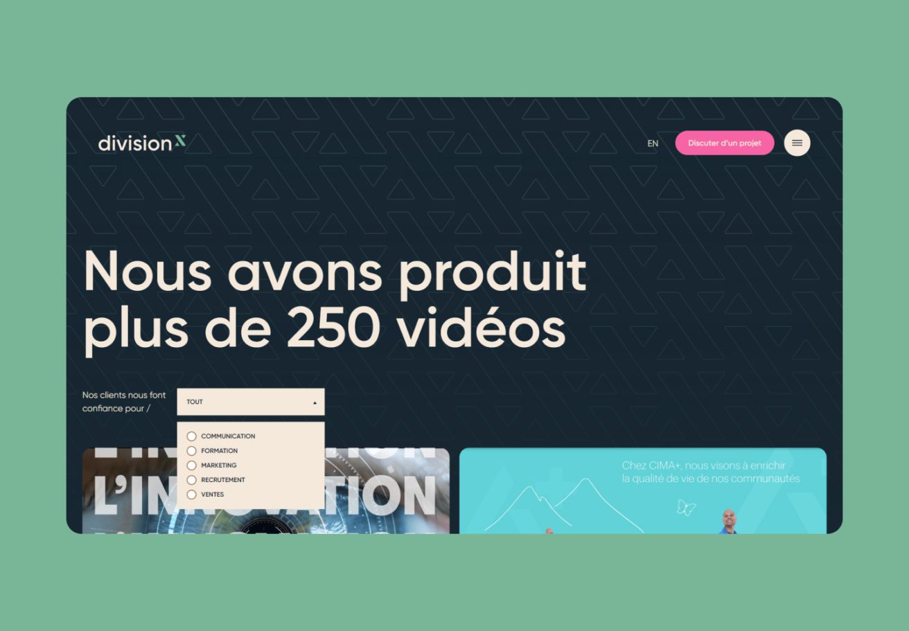 Une image de la page projet du site web DivisionX.