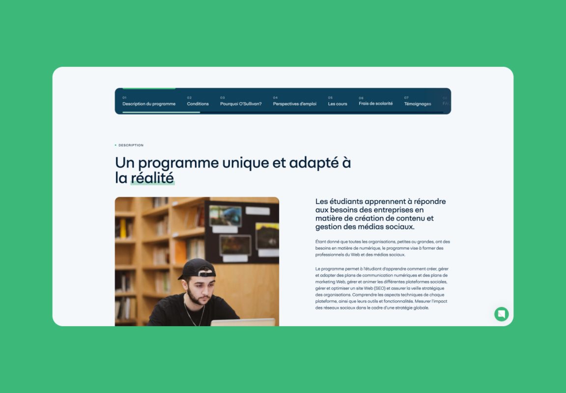 Une image montrant un module sur le site web d’Osullivan.