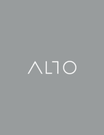 Light gray background with the word ALTO written in thin, white, modern uppercase letters at the center. The O is represented as a simple circle.
